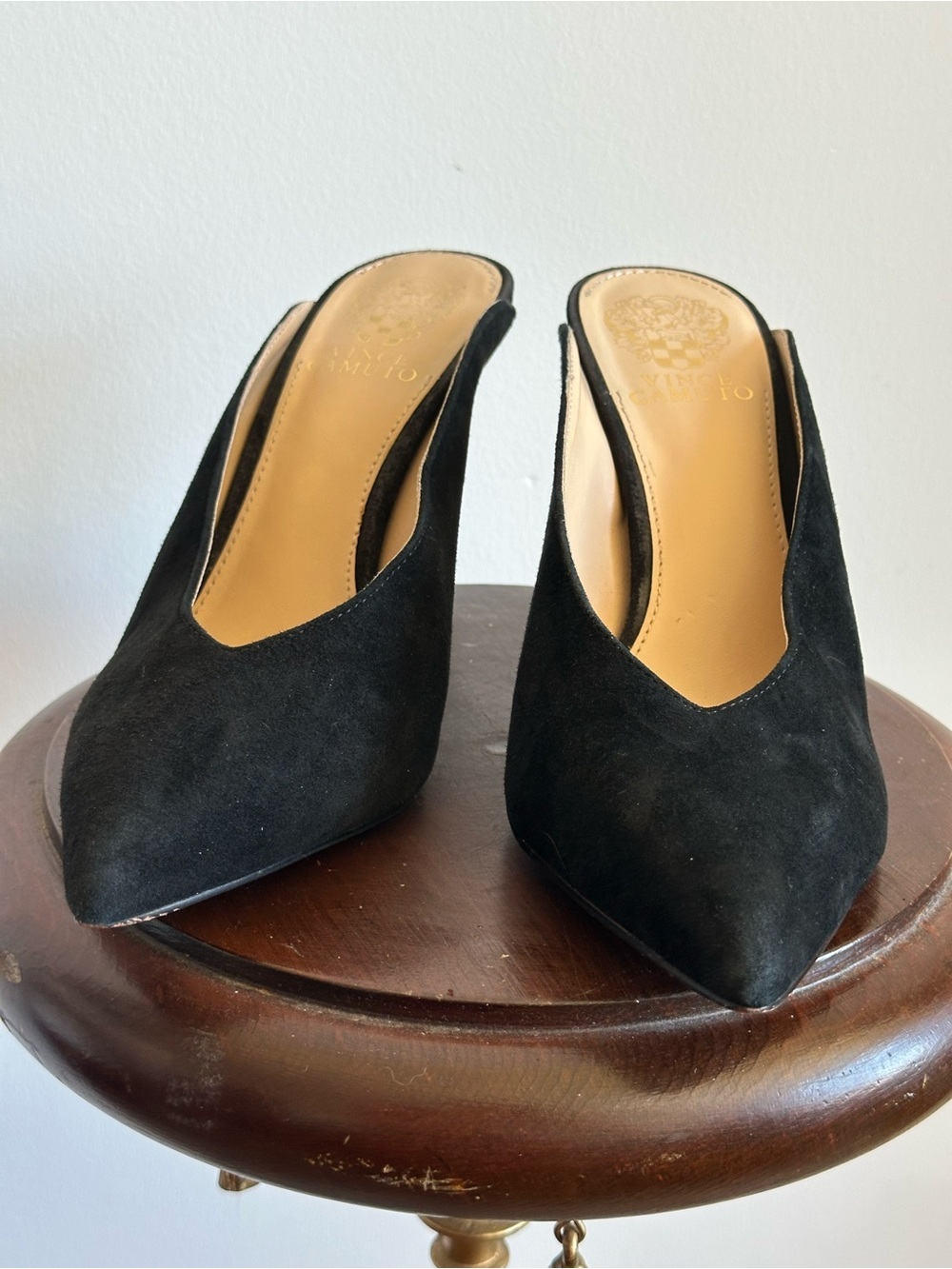 Vince Camuto Black Suede Pointed Slip-On Mules